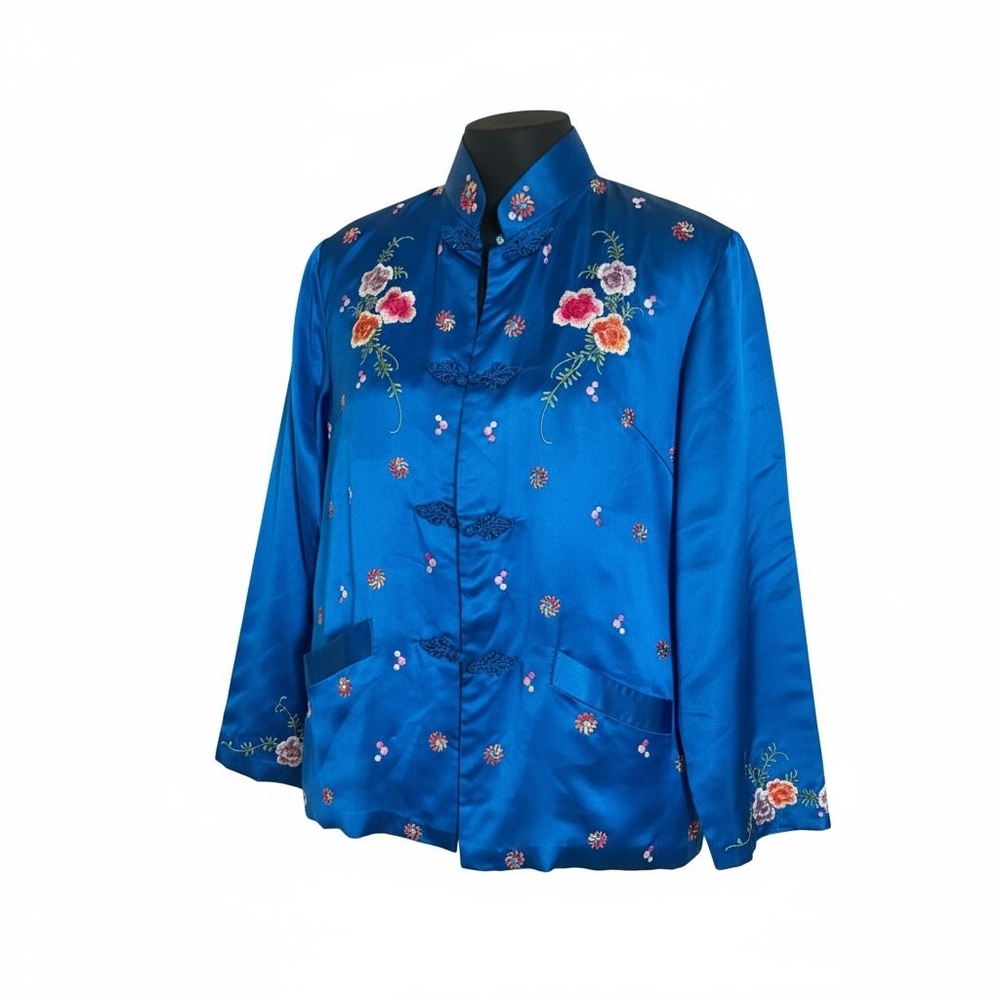 Vintage Silk Embroided Plum Blossom Oriental Chinese Jacket Size 38 Womans